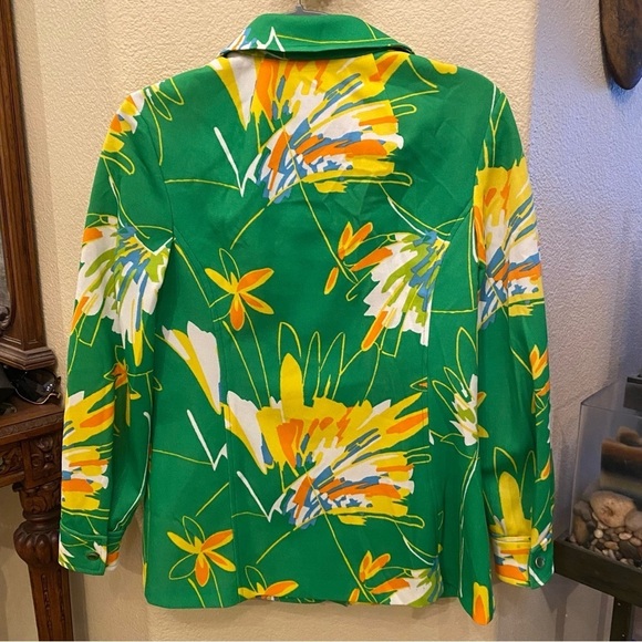 Vintage ALEX GARAY Women Green Yellow Floral Retro Button Shirt Jacket Size 16 - Picture 5 of 7